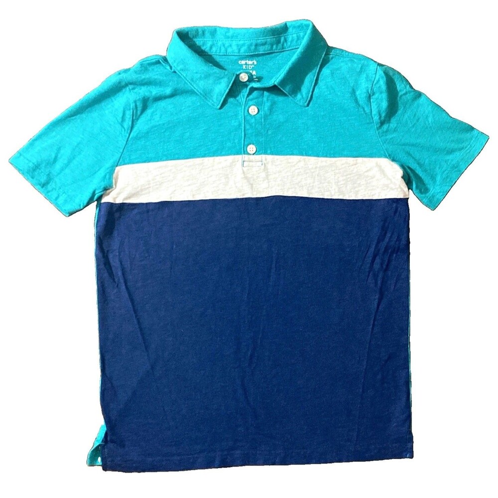 Boys Sz 14/14A Carter's Blue/White Colorblock Polo Short Sleeve Collared